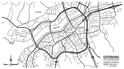 Obraz premium Goteborg City Road Network Map - Transport Infrastructure Overview