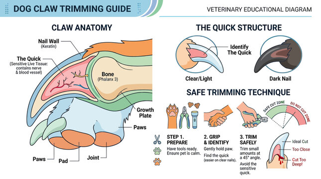 Dog Claw Anatomy and Trimming Guide: Veterinary Educational Diagram
