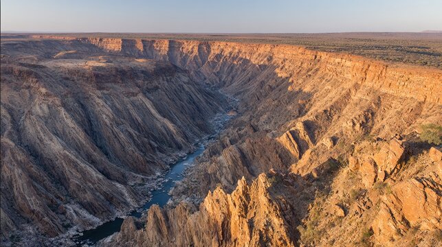ravine. A deep narrow gorge carved by a river, aerial view at golden hour. travel magazines, destination branding, designed for outdoor magazines and nature guides, elevates destination branding.