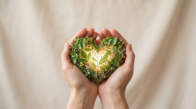 Hands nurturing a glowing botanical heart for World Heart Day awareness