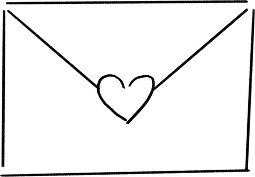 Cute wedding invitation envelope with heart line art illustration, hand drawn minimalist letter vector