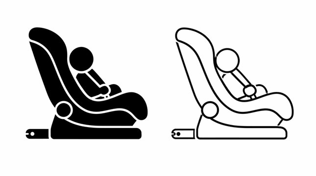 Child safety car seat icon set, minimalist vector design