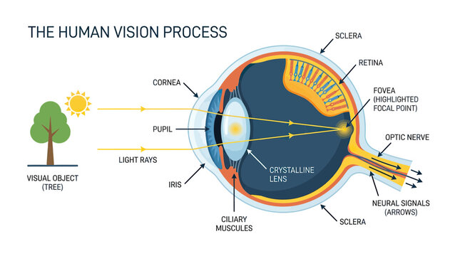 Human Vision Process Diagram: Light Rays Entering Eye to Neural Signals