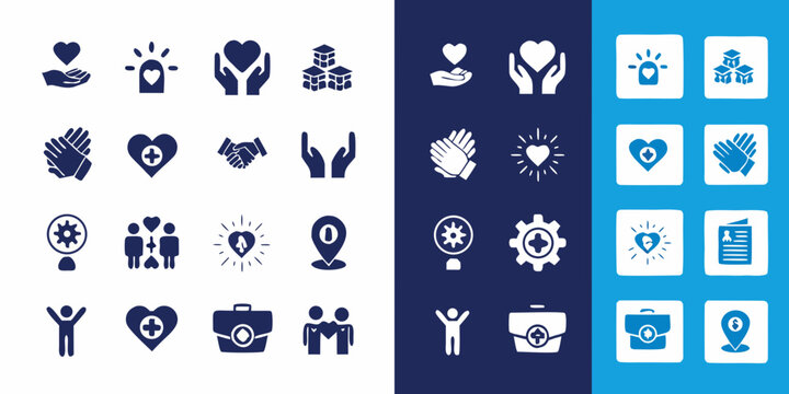 Charity And Support Icons Flat Blue And White Design