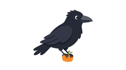 Fototapeta premium Cute Cartoon Raven With A Small Pumpkin Vector Illustration