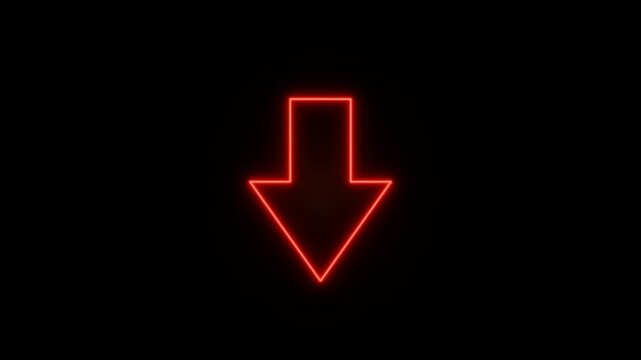 Glowing red arrow sign pointing downwards indicating drop or decline