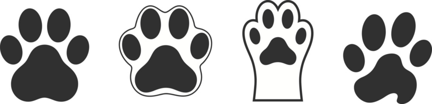Set of four different animal paw prints