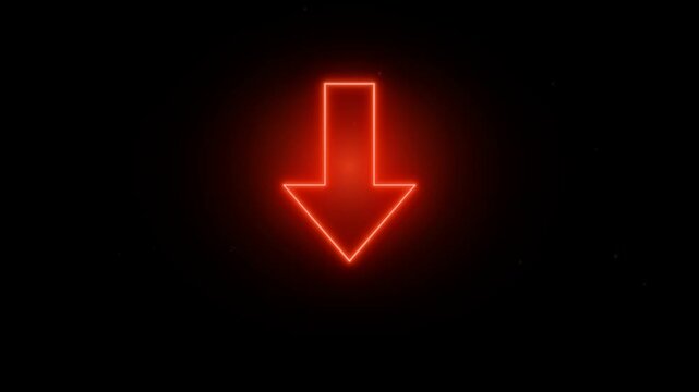 Red glowing neon arrow pointing downward on dark background