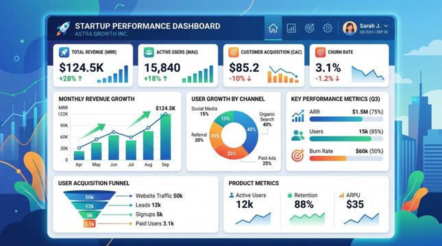 Startup performance dashboard with key metrics