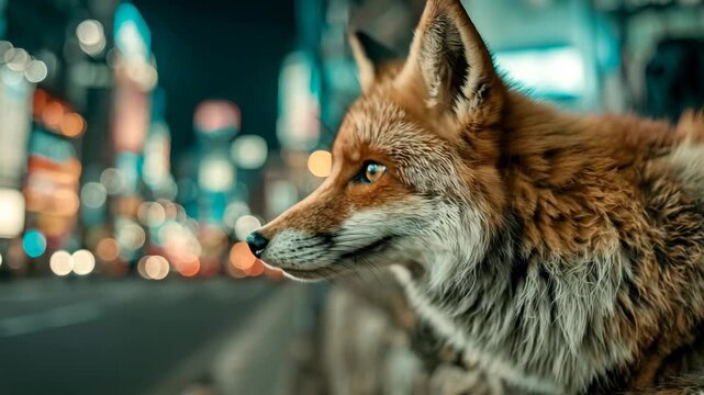 Fox city background news story urban wildlife. Epic cinematic animal adaptation for environmental report, nature documentary and metropolitan lifestyle story for creators