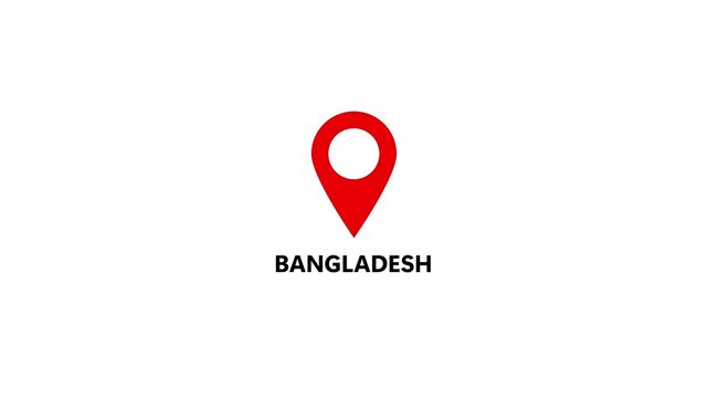 Bangladesh map location pin animation. Bangladesh text up down location pin pointer icon white background, Alpha channel GPS location tracking animation. 4K video