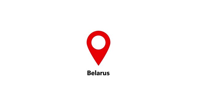 Belarus map location pin animation. Belarus text up down location pin pointer icon white background, Alpha channel GPS location tracking animation. 4K video