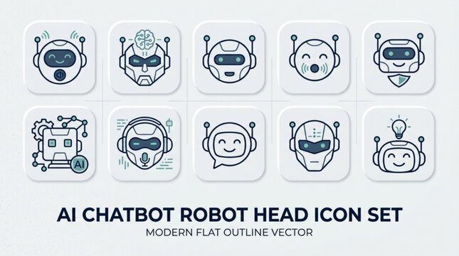 Ai chatbot robot head icon set for technology