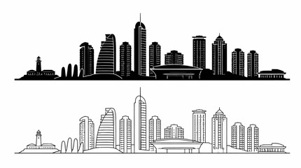 Obraz premium Montevideo City Skyline Silhouette Outline Vector Illustration