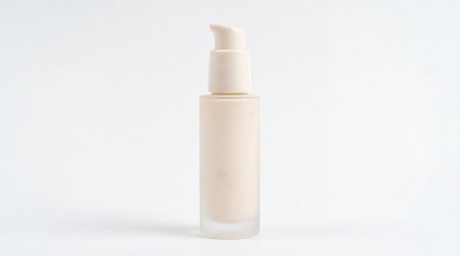 Premium Frosted Glass Skincare Pump Bottle Mockup Isolated on White Background, Blank Cosmetic Container for Sunscreen Liquid Foundation Facial Serum Lotion Cream Template, Realistic 3D Render