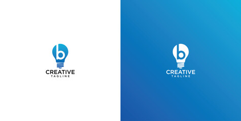Minimalist letter b lightbulb logo design symbolizing creative innovation and smart business branding solutions in blue and white © micky_adb02