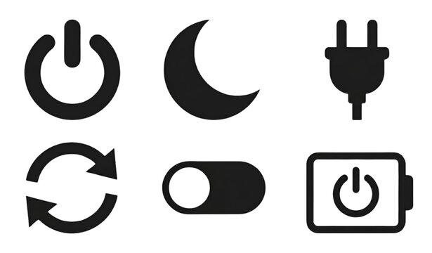 Flat Power Button Icon Collection Technology Control Symbols