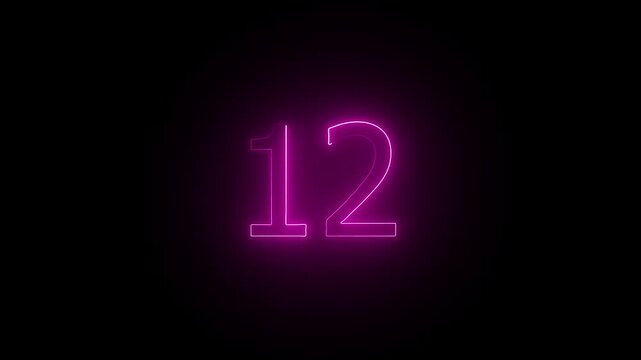 Number 12. Neon Futuristic Effect. Trendy Glow Lighting. 4K Video Animation
