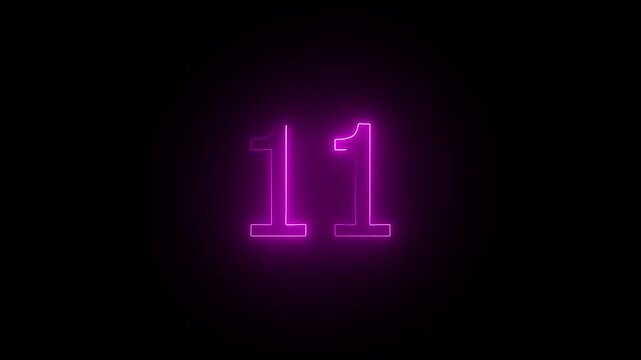 Number 11. Neon Futuristic Effect. Trendy Glow Lighting. 4K Video Animation