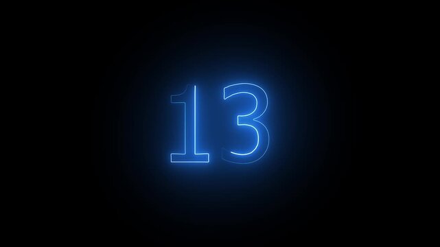 Number 13. Blue and Red Neon Futuristic Effect. Trendy Glow Lighting. 4K Video Animation