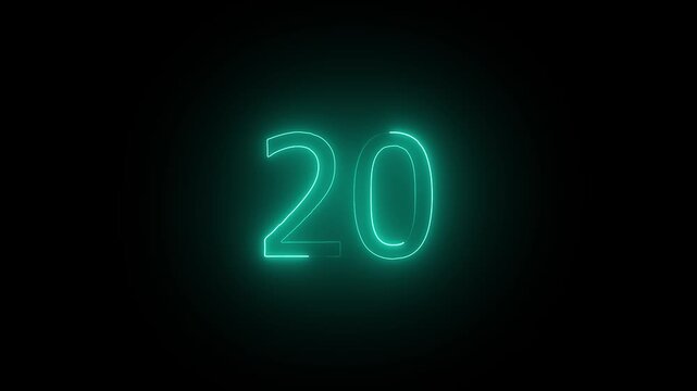 Number 20. Neon Futuristic Effect. Trendy Glow Lighting. 4K Video Animation