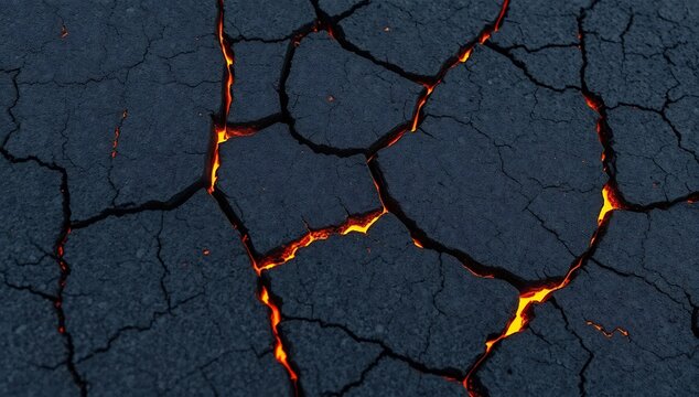 Cracked dark earth surface with glowing molten lava veins