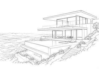 Fototapeta premium Hillside Glass Villa with Infinity Pool 