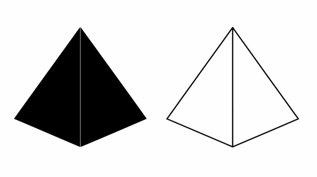 Black geometric pyramids, solid and outline shapes on white background.