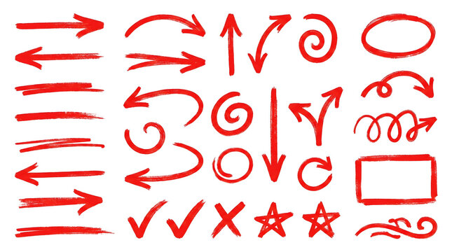 Red Hand Drawn Arrows and Checkmarks Set PNG
