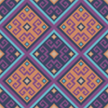 Seamless Southwestern Aztec scroll pattern with diamond medallions