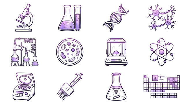 Laboratory Equipment Science Research Icons.