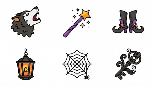 A captivating assortment of mystical and spooky vector icons, perfect for Halloween celebrations, fantasy themes, and mysterious digital art projects