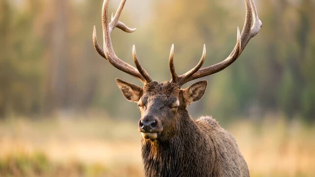 majestic elk close up in rocky mountains at soft morning light video