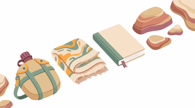 Flat lay of colorful travel and study essentials.