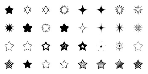 Fototapeta premium Star Shapes Set of 24 Distinct Geometric Icons Arranged in a Neat Grid for Celestial Decoration Background