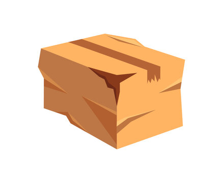 Damaged parcel box illustration featuring torn cardboard, dents and creases. Perfect for shipping, logistics, ecommerce