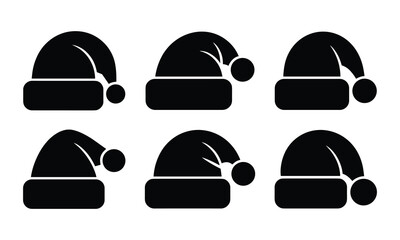 Fototapeta premium Set of six red santa claus hats silhouette icons for christmas holidays.