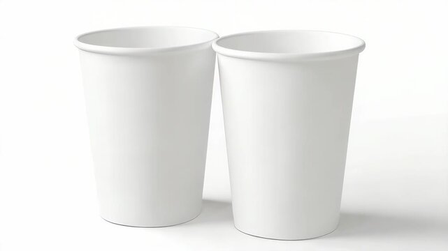 White paper cups in a stack with shadows cast beneath them against a gray background.