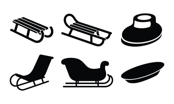 Winter sport sleds vector set in different shapes and styles silhouette.