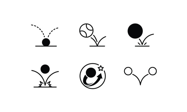 Bouncing ball icons set, motion activity dynamic elements.