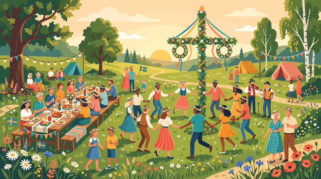 Traditional Folk Dance Celebration in Village Square.