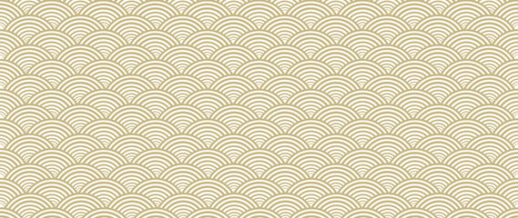 Traditional Japanese gold seigaiha wave seamless pattern background © MR.Zanis