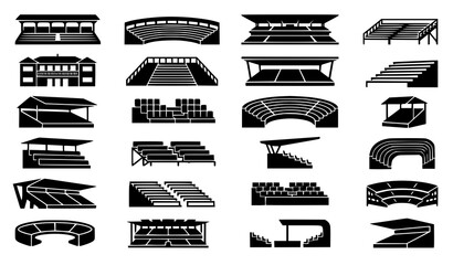 Professional Stadium Stands and Arena Seating Black Silhouette Vector Set © Md