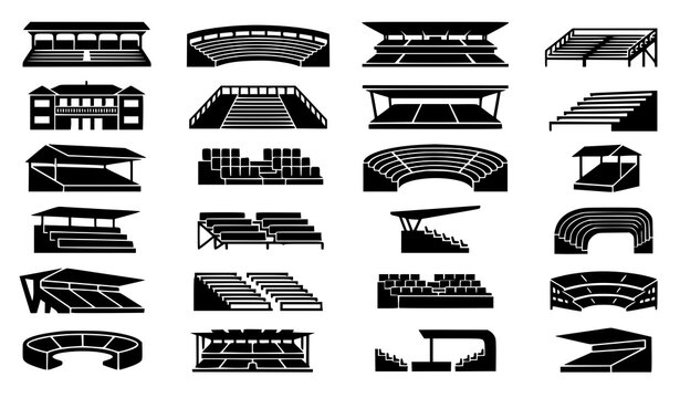 Professional Stadium Stands and Arena Seating Black Silhouette Vector Set