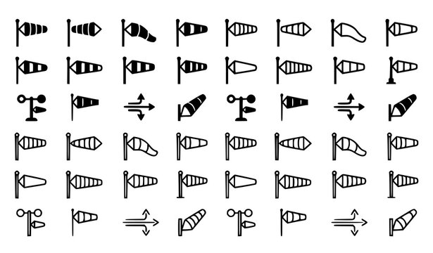 Wind Sock Outline and Silhouette Icon Set Aviation Weather Vector Collection