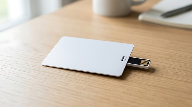 Card USB Flash Drive Mockup on Light Background
