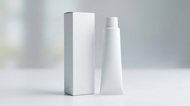 Blank toothpaste mockup, paste tube with paper box 