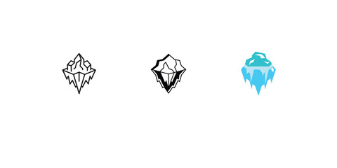 Set of three minimal iceberg vector icons isolated on white background for simple design. © humayra