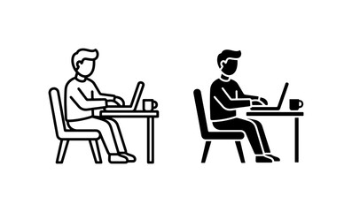 Fototapeta premium Person Working on Laptop, Office Desk Setup, Digital Nomad Icon, Remote Work Illustration, Minimalist Business Graphics