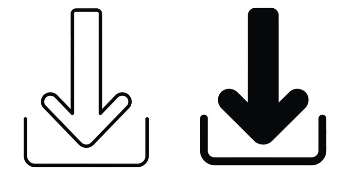 Download button icon for mobile apps, user interface element, application installation, cloud transfer, digital file and outline vector